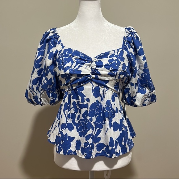Tuckernuck Hyacinth House Blue Floral Fiori Puff Sleeve Blouse NWT Size XS - Picture 11 of 11